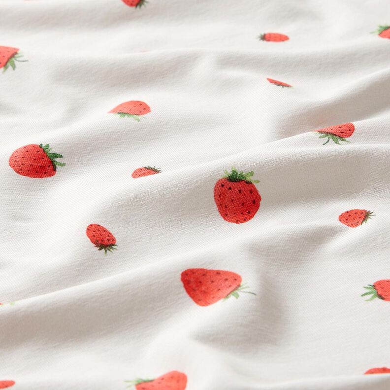 GOTS Cotton Jersey watercolour strawberries Digital Print – ivory, image number 2