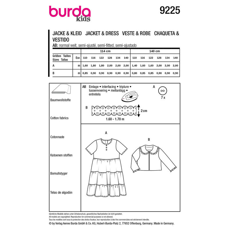 Jacket / Dress | Burda 9225 | 110-140,  image number 9