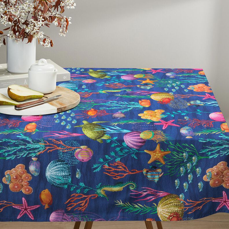 Decor Fabric Half Panama colorful underwater world – navy blue/turquoise,  image number 7