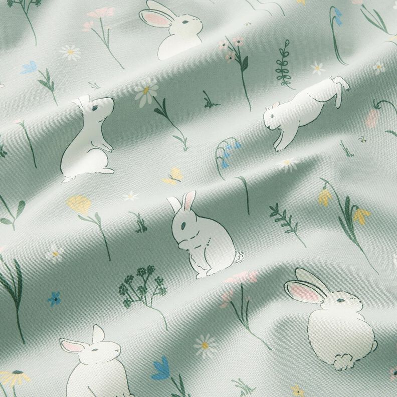 Decor Fabric Half Panama little bunnies – pale mint,  image number 2