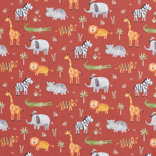Cotton Poplin jungle animals Digital Print – terracotta,  image number 1