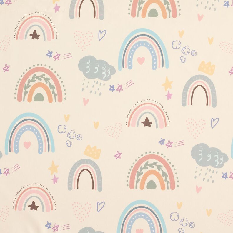 Raincoat Fabric colourful rainbows Digital Print – cream,  image number 1