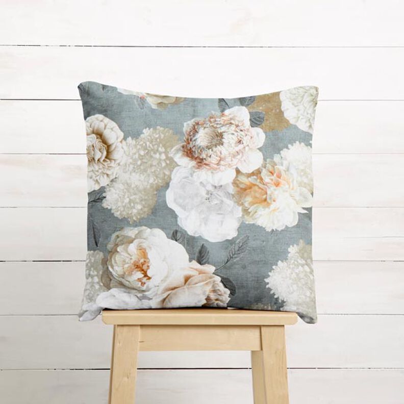 Half Panama Decor Fabric Dahlias – grey/cream, image number 7