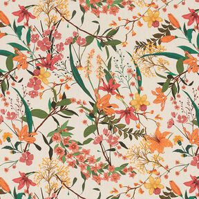 Decorative fabric, half Panama, floral – apricot/natural, 