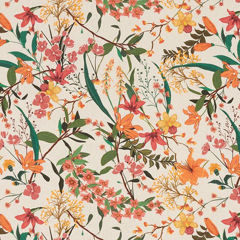 Decorative fabric, half Panama, floral – apricot/natural, image number 1