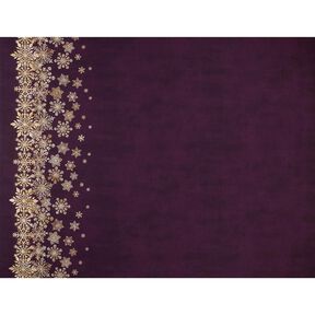 French Terry Ice Flowers Border Fabric | Glitzerpüppi – aubergine/antique gold, 