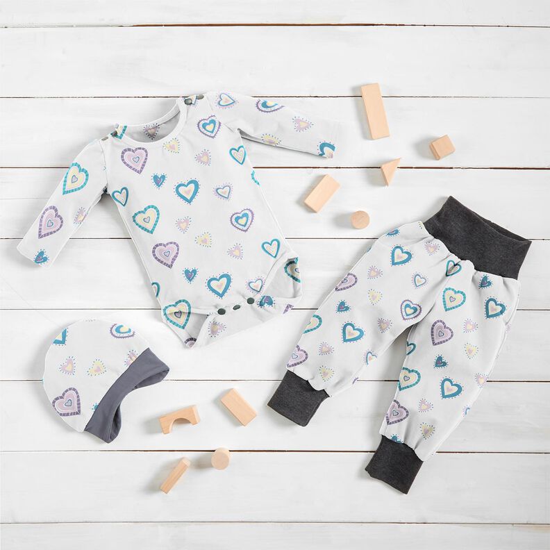 Cotton Jersey colourful hearts – ivory,  image number 5