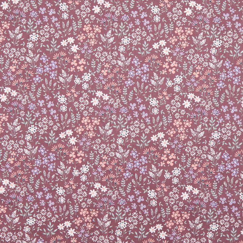 Coated Cotton colourful floral meadow – dark dusky pink/white,  image number 1