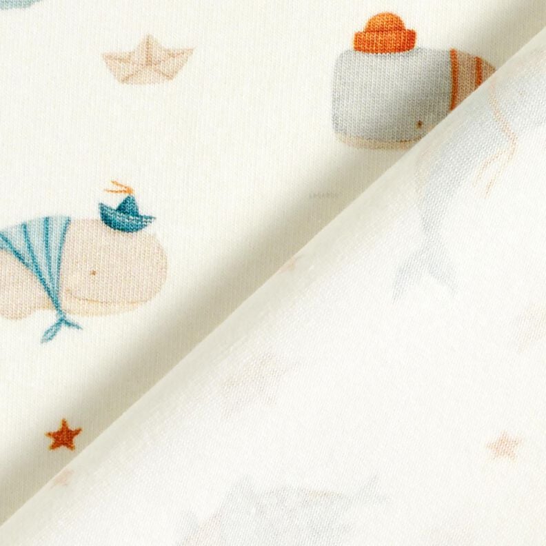 Cotton Jersey maritime whales Digital Print – offwhite, image number 4