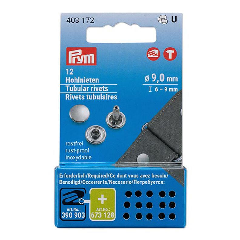 Hollow Rivets 6-9mm Clamping Range [12 Stück | Ø 9 mm] | Prym – silver metallic,  image number 1