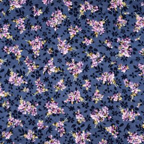 Stretch Satin Jacquard Floral Bouquets – navy blue, 