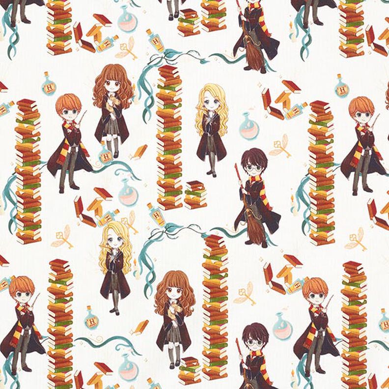 Cotton poplin licensed fabric Harry Potter book stack | Warner Bros. – white,  image number 1
