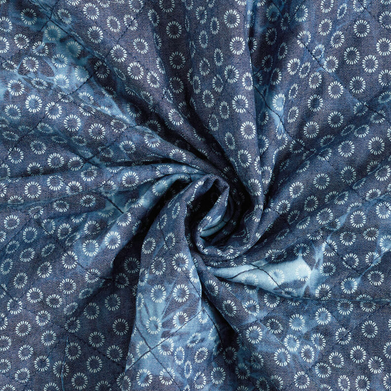 Tie-dyed flower chambray quilted fabric – denim blue,  image number 4