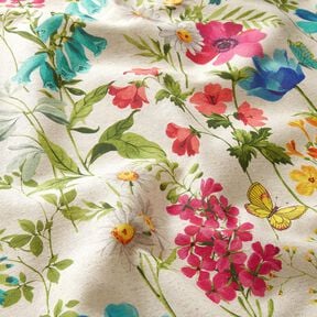 Decor Fabric Half Panama Meadow flowers – natural/raspberry, 