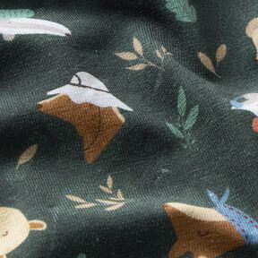Cotton Jersey Animal heads in the forest  – dark green, 