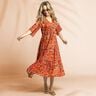 Beachwear viscose fabric peacocks and flowers – orange/burgundy,  thumbnail number 5