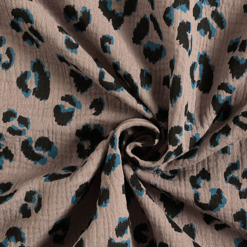 Double Gauze/Muslin leopard print – taupe/petrol,  image number 3
