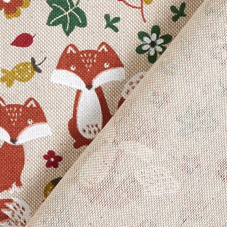 Decor Fabric Half Panama Foxes and Mushrooms – dark green/natural,  image number 4