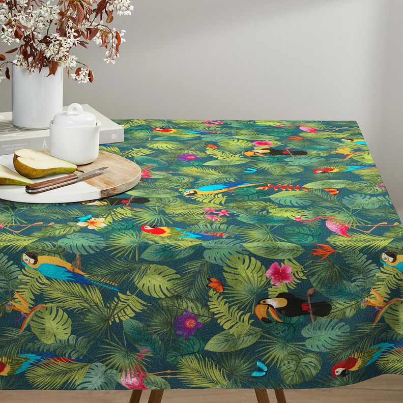 Decor Fabric Half Panama tropical birds – dark green/red,  image number 7
