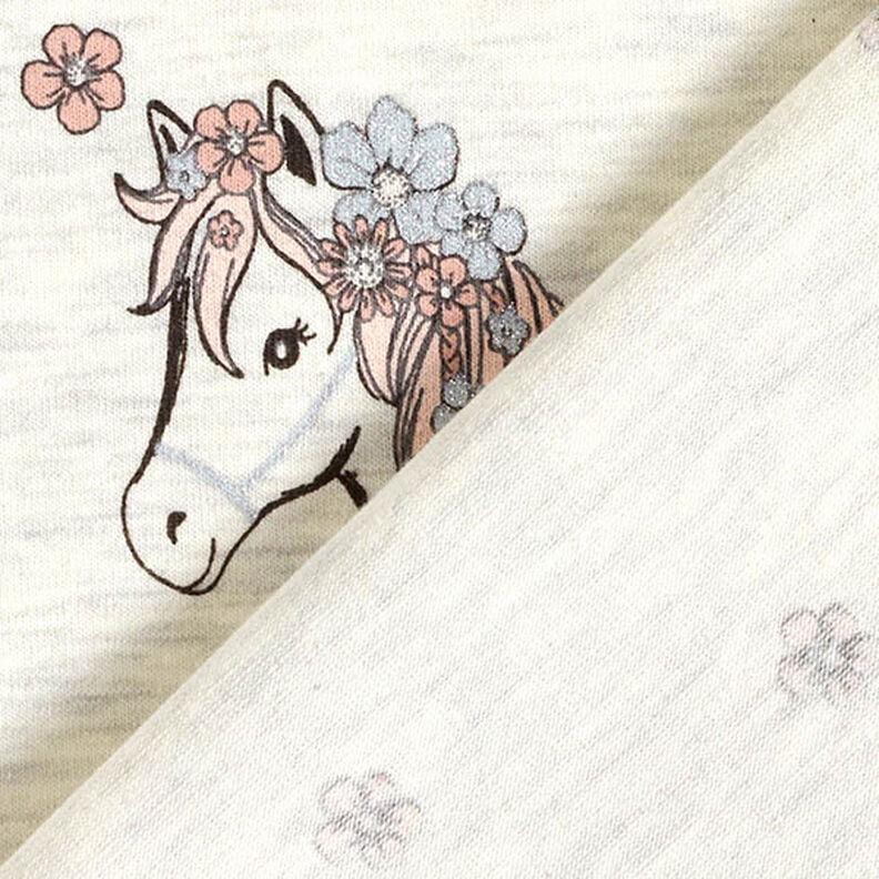 Cotton Jersey Glitter Horses and Flowers – natural/silver,  image number 4