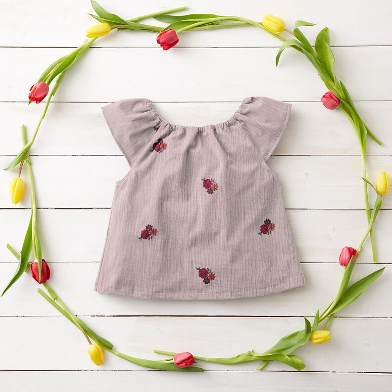Double Gauze/Muslin embroidered flowers | Poppy Fabrics – light dusky pink,  image number 7