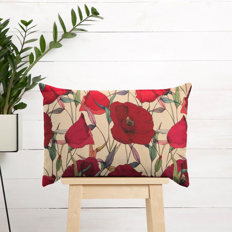 Outdoor Fabric Canvas Poppies – beige/carmine,  image number 8