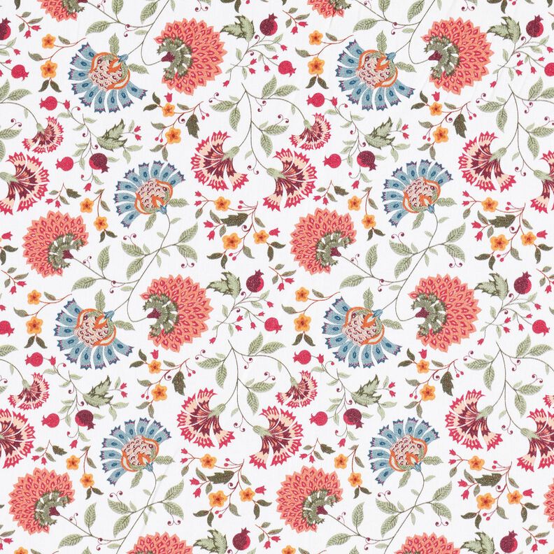 Cotton Poplin elegant floral tendrils – white/berry,  image number 1