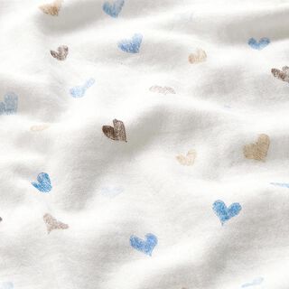 Double Gauze/Muslin Scribble hearts – white/blue, 