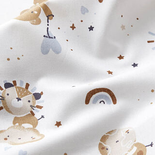 Cotton Poplin lions bears giraffes – white, 
