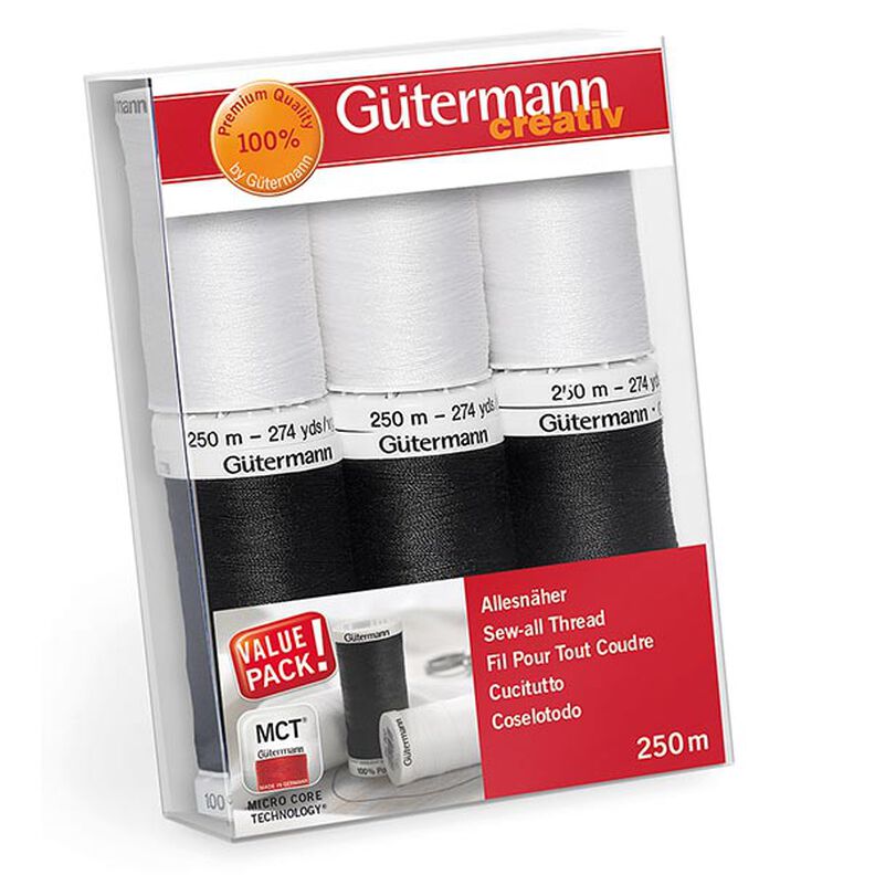 Sew-All Thread Set [ 250m | 6 pieces ] | Gütermann creativ – black/white,  image number 1