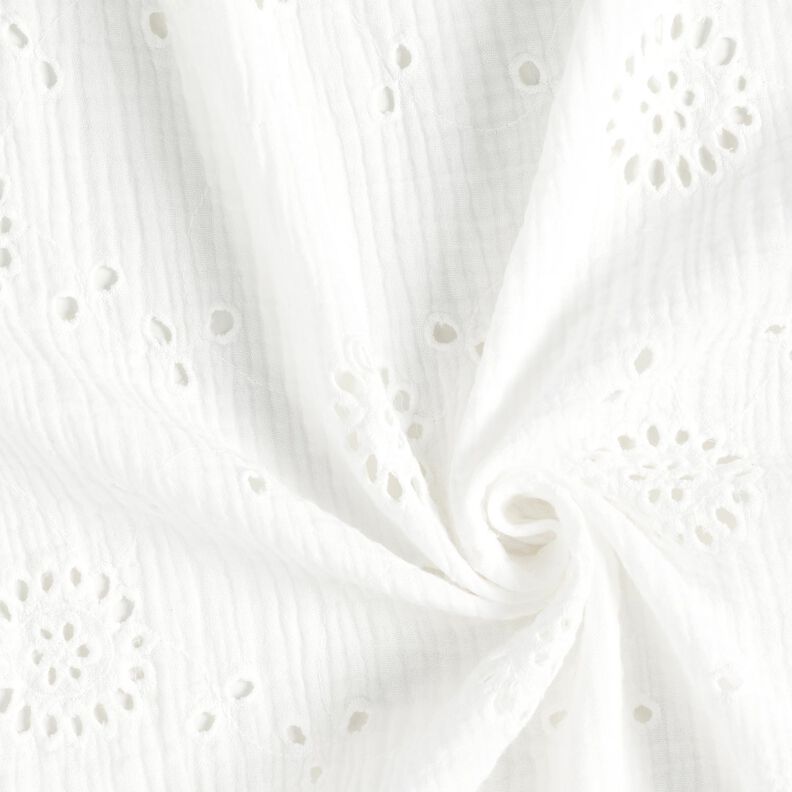 Double Gauze/Muslin Broderie Anglaise Flowers – white,  image number 3