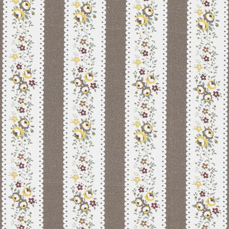 Floral Stripes Cotton Poplin – white/khaki, image number 1