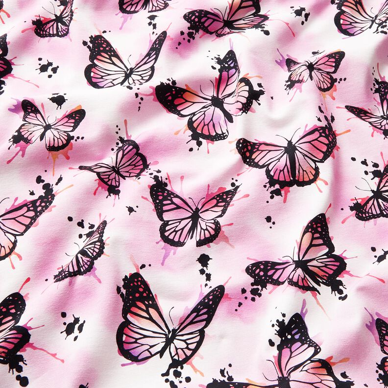 Cotton Jersey Butterfly splashes | Glitzerpüppi – pastel violet,  image number 1
