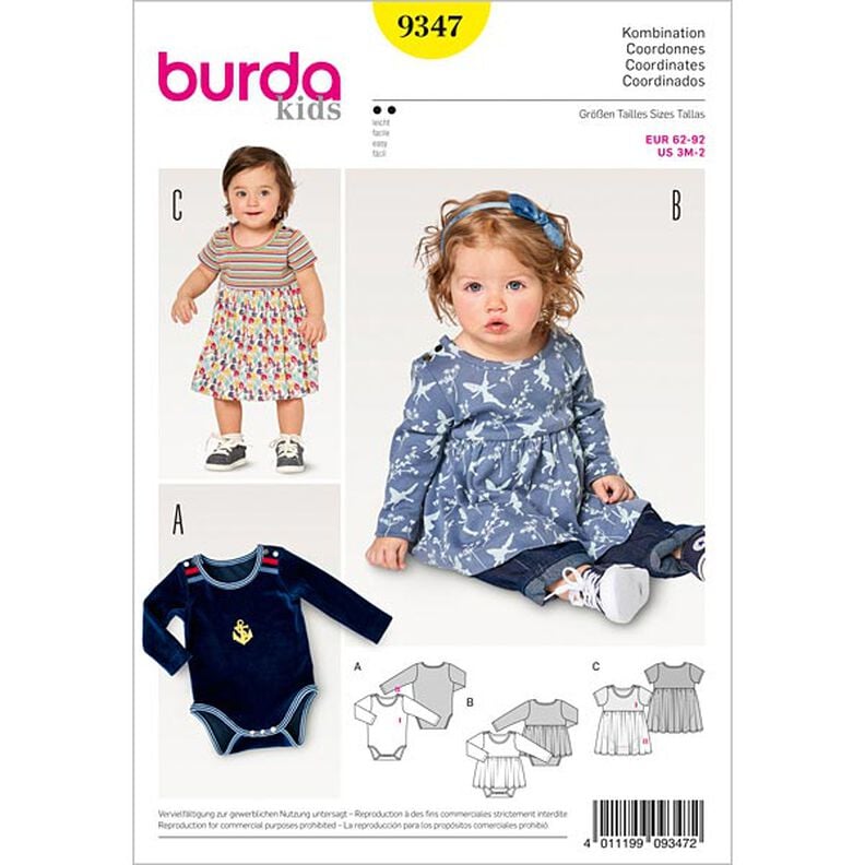Baby-Dress with Bodysuit | Bodysuit, Burda 9347 | 62 - 92,  image number 1