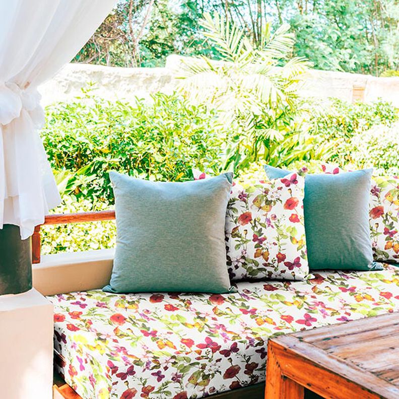 Outdoor Fabric Canvas Flowers and butterflies – white/lilac,  image number 7