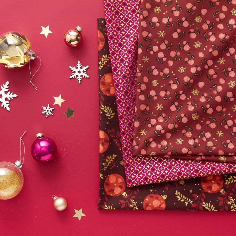 Cotton Poplin classic roses – dark red/gold,  image number 5