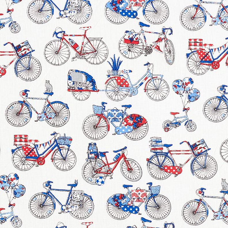 Cotton Cretonne Retro Bikes – white/blue,  image number 1