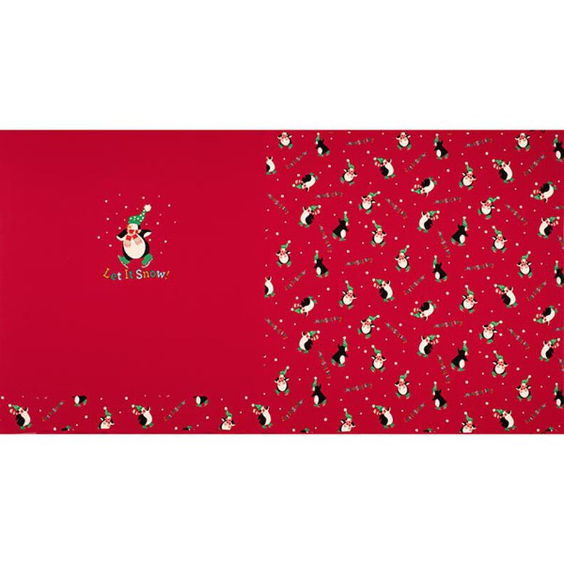Panel French Terry penguin in the snow – red,  image number 1