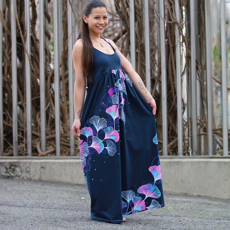 Cotton Jersey gingko | Glitzerpüppi – midnight blue/purple,  image number 5
