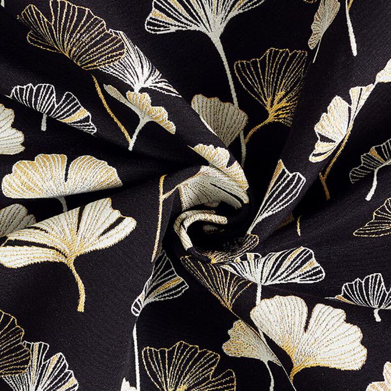 Decor Fabric Jacquard ginkgo leaves – black/gold,  image number 4