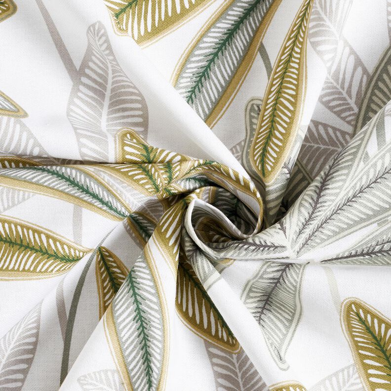 Decor Fabric Half Panama colourful leaves – white/olive,  image number 3