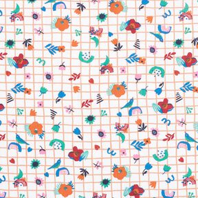 Cotton Cretonne Check with flowers – white/peppermint, 