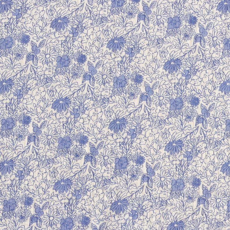 Double Gauze/Muslin blue flowers – white/brilliant blue,  image number 1