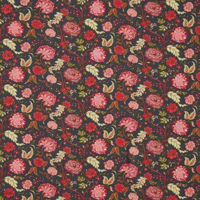 viscose fabric Paisley flowers – anthracite/fire red, 