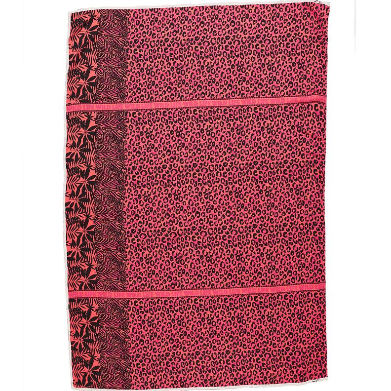 Viscose Voile Leo and flowers border design Panel – pink/orange, image number 1