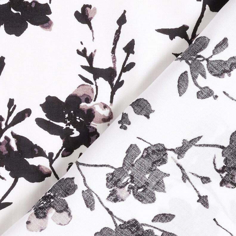 viscose fabric abstract floral print – white/black, image number 4