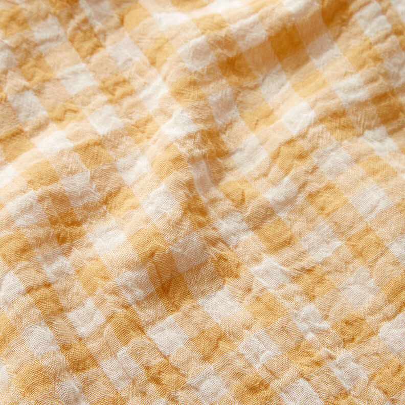 Double Gauze/Muslin Yarn dyed gingham – antique gold/white | Remnant 110cm,  image number 3