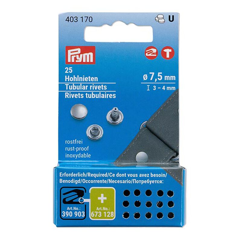 Hollow Rivets 3-4mm Clamping Range [25 pieces | Ø 7.5mm] | Prym – silver metallic,  image number 1