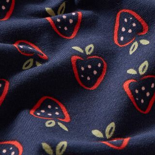 Cotton Jersey Stylised Strawberries – navy blue/fire red, 