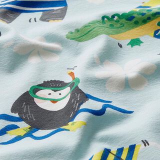 Cotton Jersey Animals on Holiday – baby blue, 